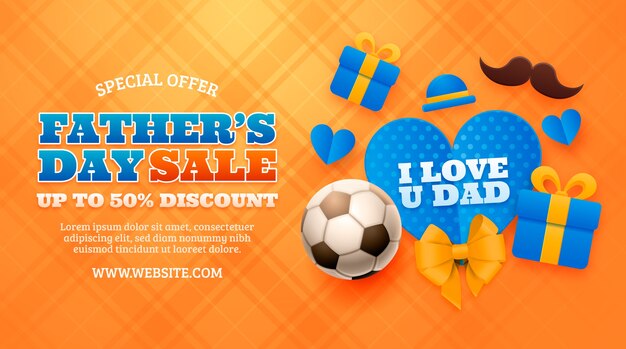 Realistic father's day sale horizontal banner template