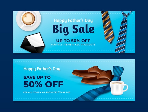Realistic father's day sale horizontal banners collection