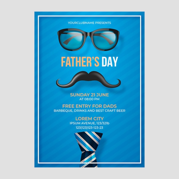 Free vector realistic father's day vertical flyer template with tie and glasses