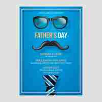 Free vector realistic father's day vertical flyer template with tie and glasses