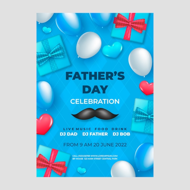 Free vector realistic father's day vertical flyer template