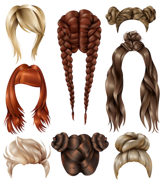 realistic female hairstyles set