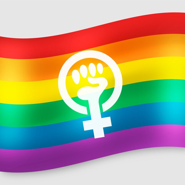 Realistic feminist flag with rainbow colors