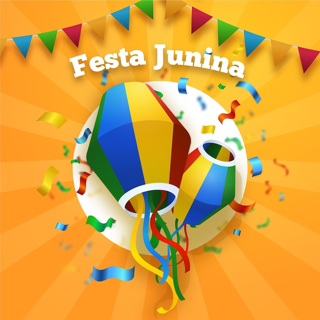 Free vector realistic festa junina confetti and kites