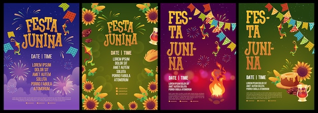 현실적인 축제 junina 포스터 템플릿 컬렉션