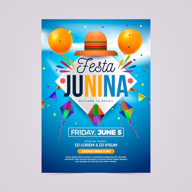 Реалистичный шаблон постера festa junina