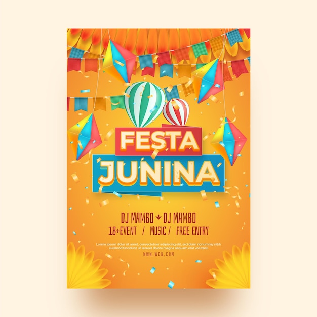 현실적인 축제 junina 수직 포스터 템플릿