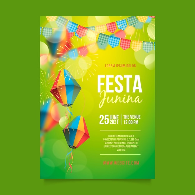 Realistic festa junina vertical poster template