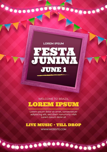 Реалистичный шаблон вертикального плаката festa junina