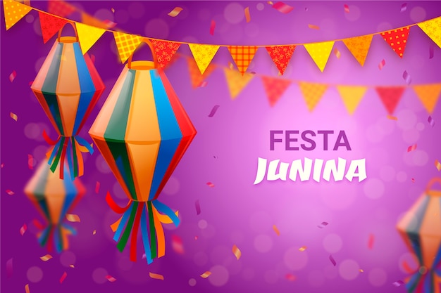 Vettore gratuito sfondo realistico di festas juninas con decorazioni