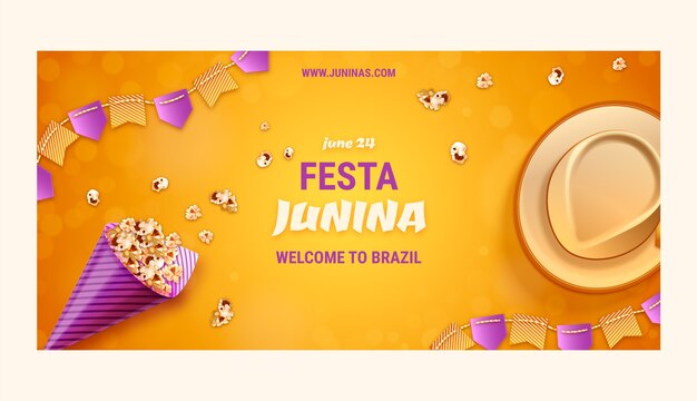 Vettore gratuito banner realistico di festas juninas con popcorn