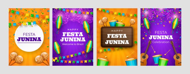 Realistic festas juninas cards collection