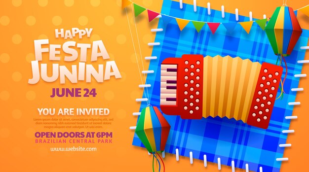 Realistic festas juninas horizontal banner template