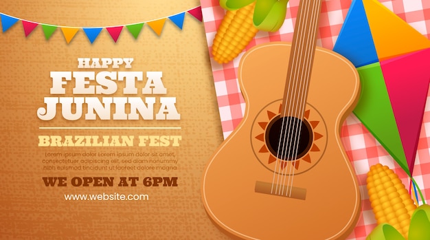 Free vector realistic festas juninas horizontal banner template