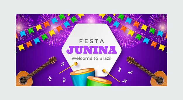 Realistic festas juninas horizontal banner template