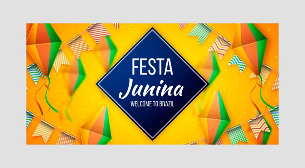 Free vector realistic festas juninas horizontal banner template