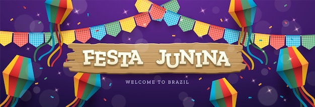 Free vector realistic festas juninas horizontal banner template