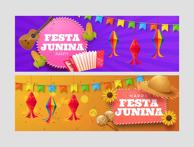 Vettore gratuito collezione di banner orizzontali realistici festas juninas