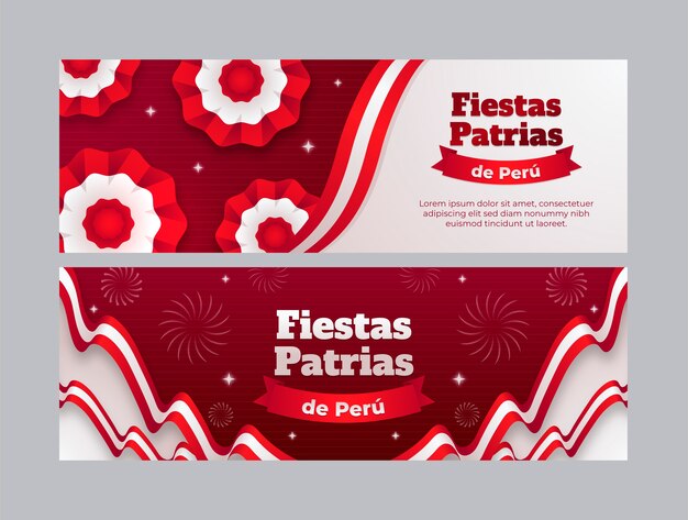 Realistic fiestas patrias horizontal banners set with rosettes