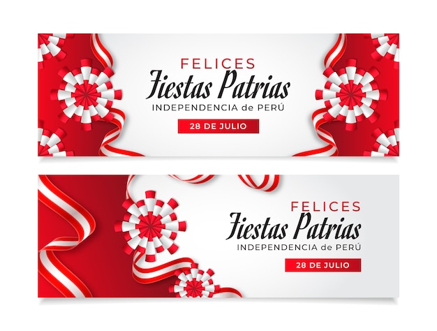 Free vector realistic fiestas patrias horizontal banners set with rosettes