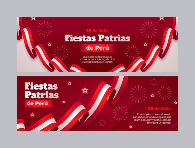 Free vector realistic fiestas patrias horizontal banners set with stars and fireworks