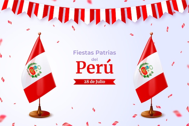 Free vector realistic fiestas patrias illustration with flags and confetti