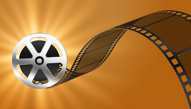 Realistic film strip background with light rays