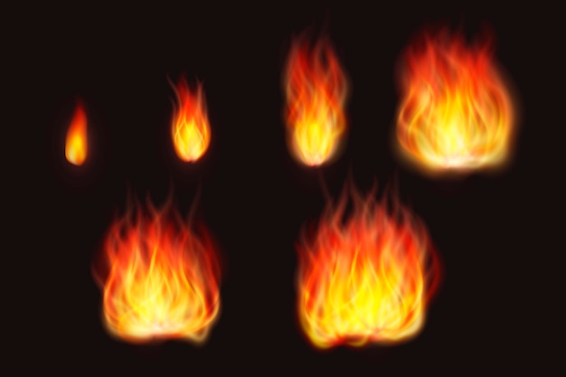 Realistic fire flames on black background