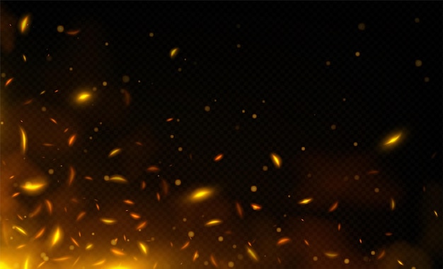 Realistic fire sparks orange flame light and smoke
