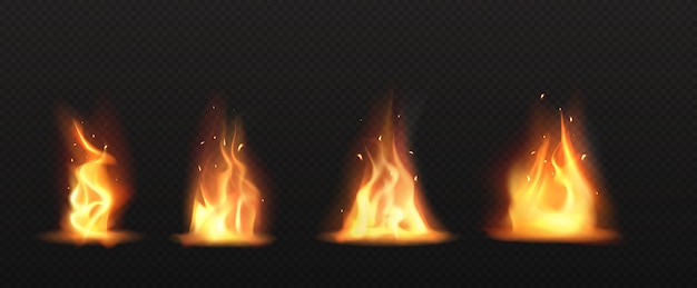 Реалистичная огонь, факел пламя набор изолированных картинки