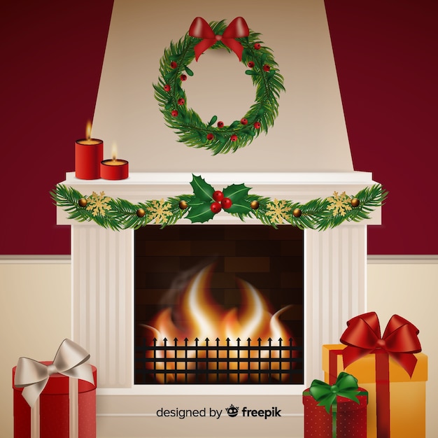 Realistic fireplace scene background