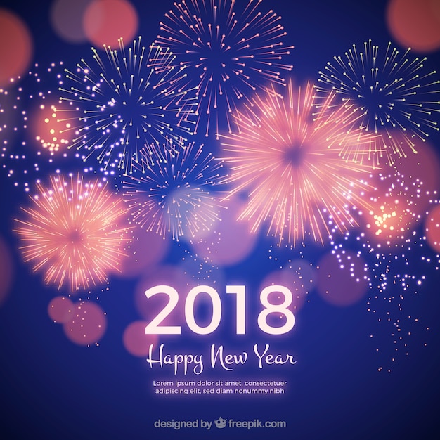 Realistic fireworks new year 2018 background