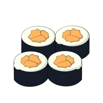 Realistic fish rolls, the national japanese dish - vector illustration