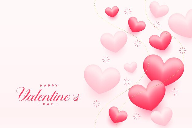 Realistic floating 3d hearts valentines day greeting design