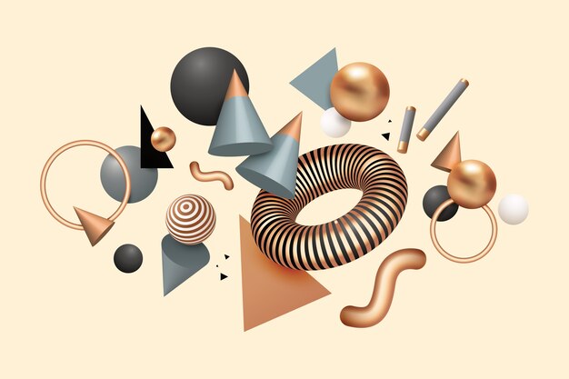 Realistic floating geometric shapes background