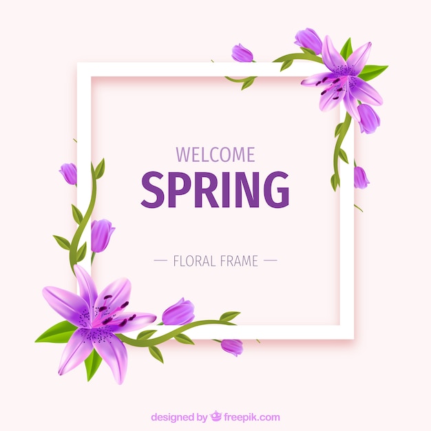 Realistic floral frame welcome spring