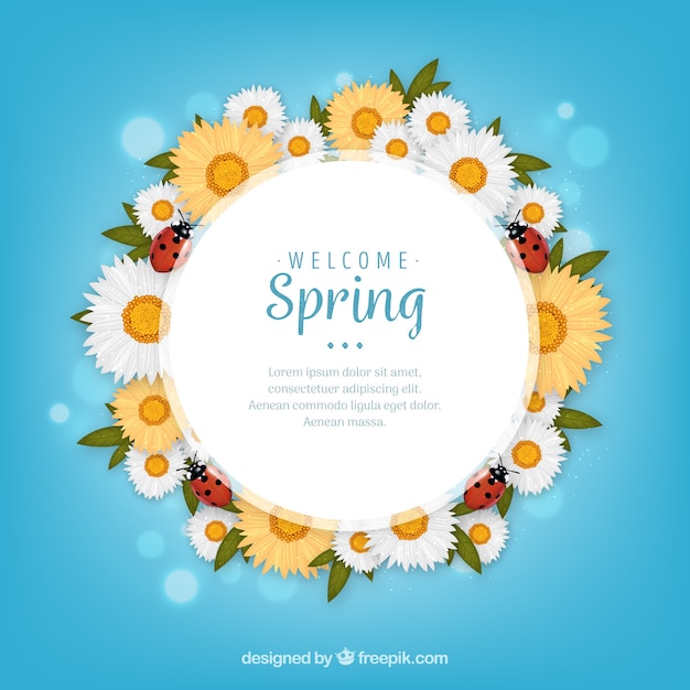 Бесплатное векторное изображение Реалистичная цветочная рамка приветствует весной