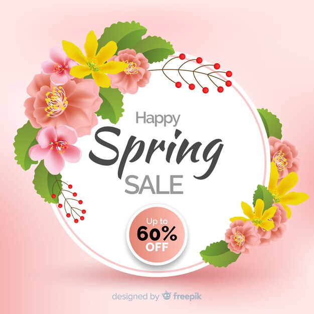 Realistic floral wreath spring sale background