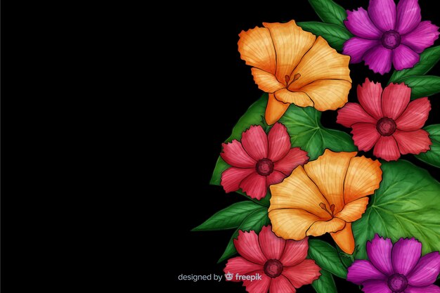 Realistic flowers on a dark background