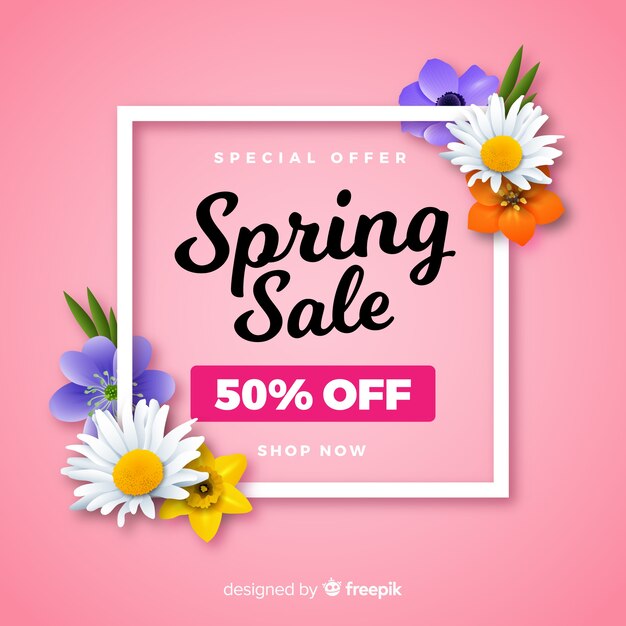 Realistic flowers spring sale background