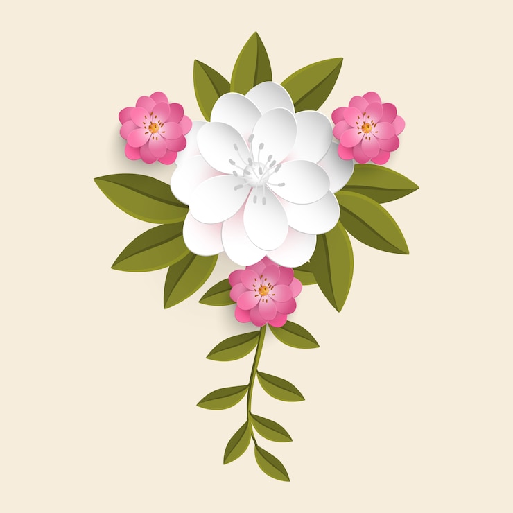 Free Vector realistic flowers with leaves set