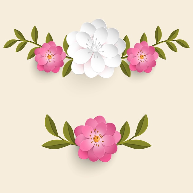 Бесплатное векторное изображение Реалистичные цветы с набором листьев