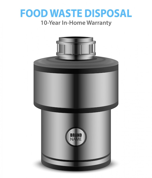 Realistic food waste disposer of grey color for home isolated on white