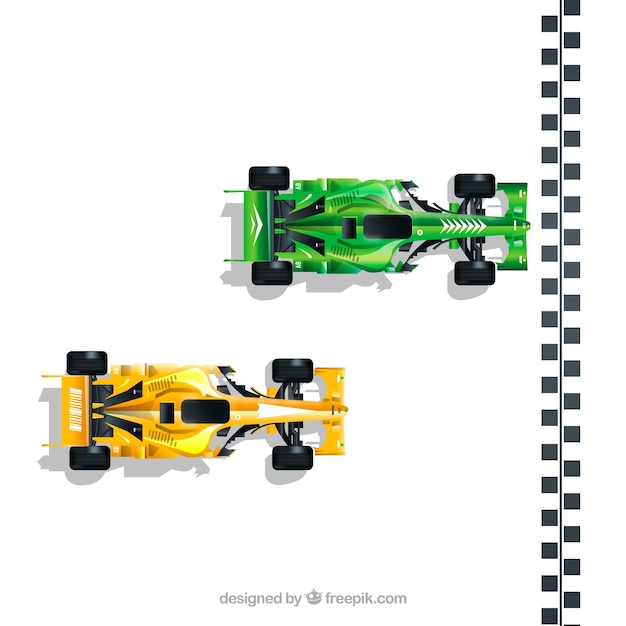 Бесплатное векторное изображение Реалистичный гоночный автомобиль формулы 1 на финише