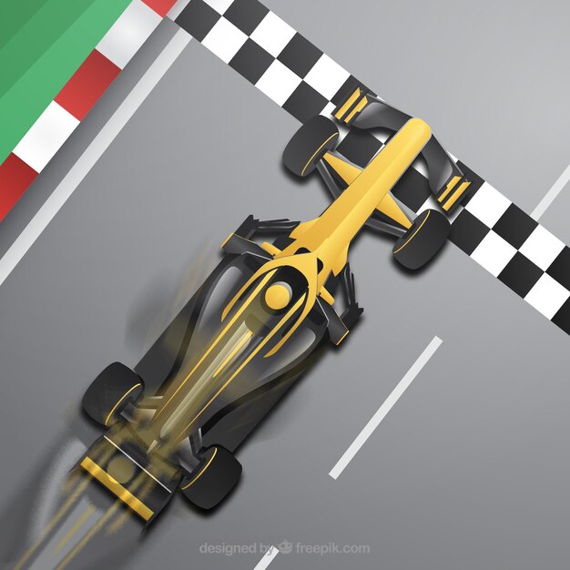 Realistic formula 1 racing car at finish line