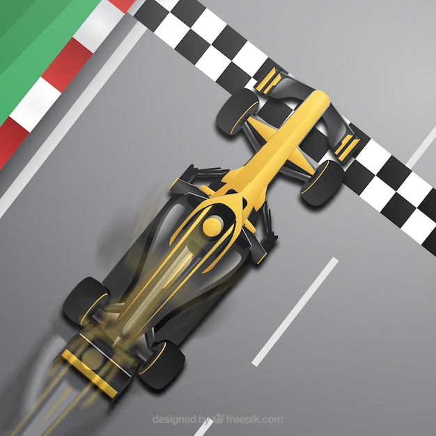 Realistic formula 1 racing car at finish line