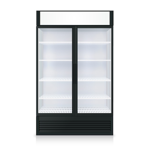 透明なドアとガラスの現実的な冷凍庫テンプレート