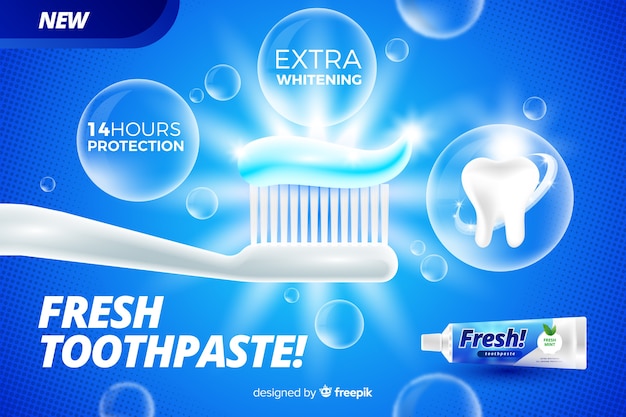 Free vector realistic fresh toothpaste poster ad