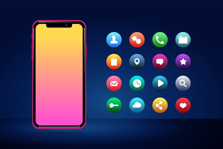 Free Vector realistic front smartphone with apps