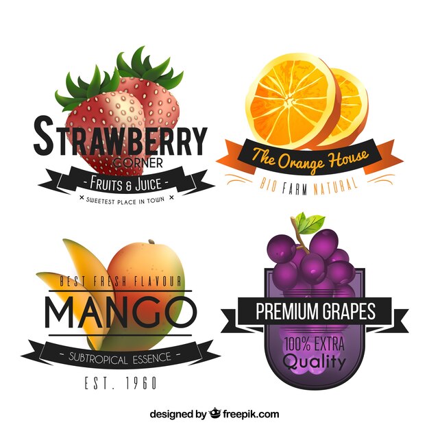 Realistic fruit stickers set